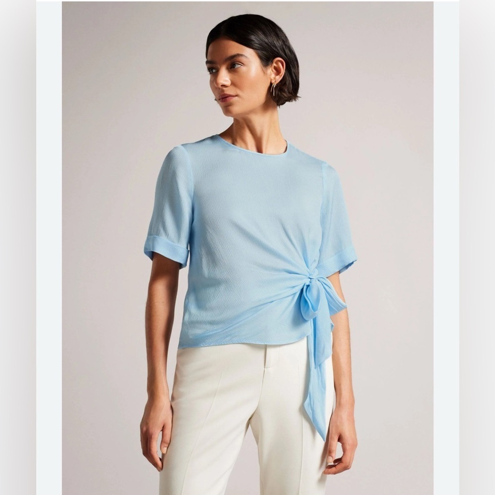 Ted Baker Blue Short Sleeve Tie Front Blouse Size 1